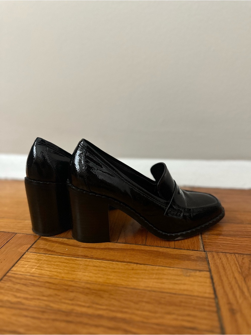 Vince Camuto Black Patent Block Heel Loafers - Women